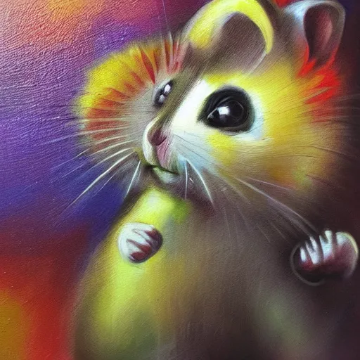 Prompt: n colorful oil painting of a hamster warrior going into battle