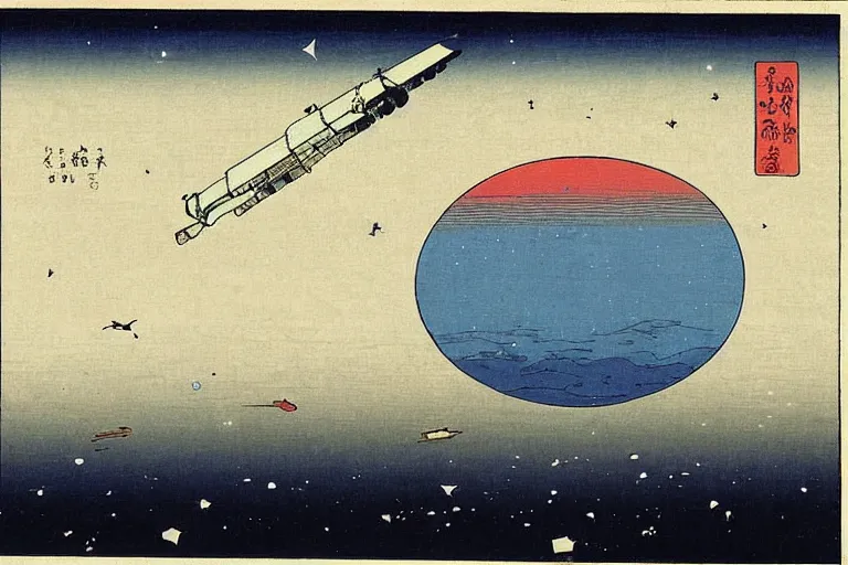 Prompt: hubble space telescope, the earth and stars in background ， by hiroshige utakawa