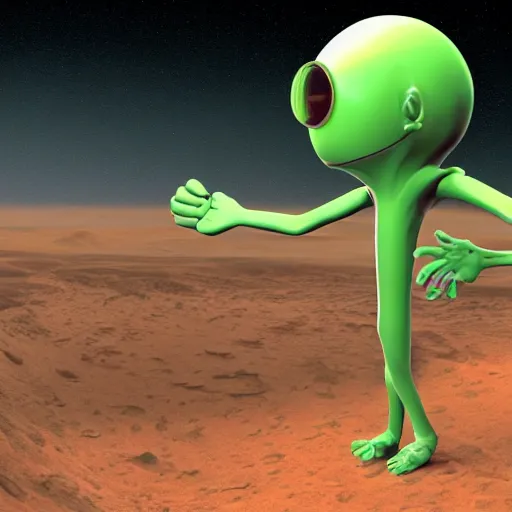 Prompt: martian with 4 hands and 1 leg
