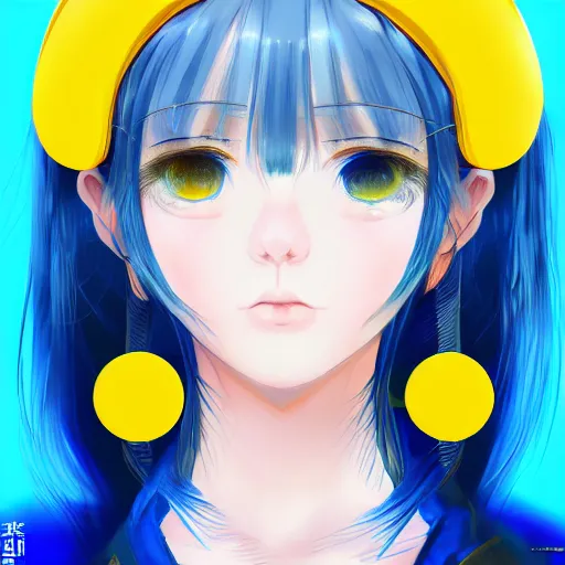 Image similar to a portrait of anime ukrainian blue and yellow girl, concept art, trending on artstation, highly detailed, intricate, sharp focus, digital art, 8 k