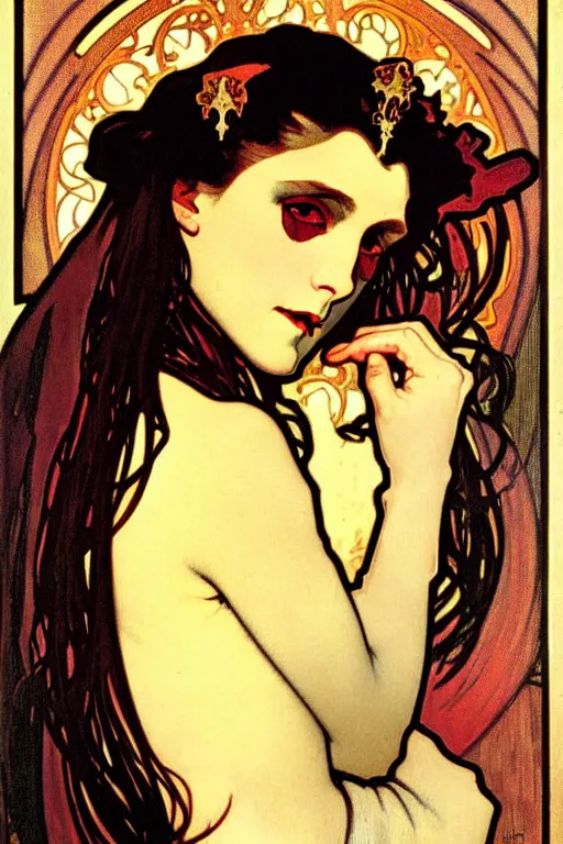 Image similar to vampire princess portrait painted by alphonse mucha