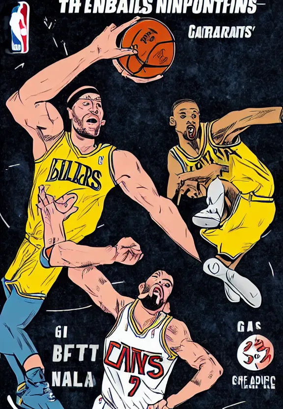 Prompt: The NBA Finals, a game winning shot, in a comic book style
