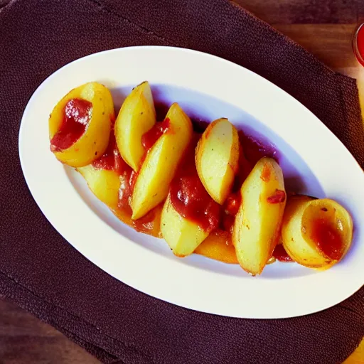 Image similar to French Laundry dish - Potato with Ketchup, food photography, award winning, Thomas Keller