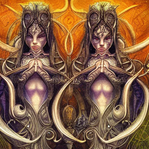Prompt: detailed and sharp gemini artwork, mystic style, detailed, 8 k, detailed, symmetrical, by brian froud