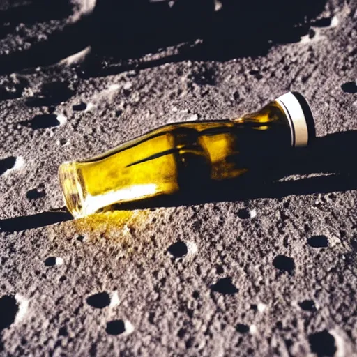 Image similar to picnic with close up of wine bottle on the moon