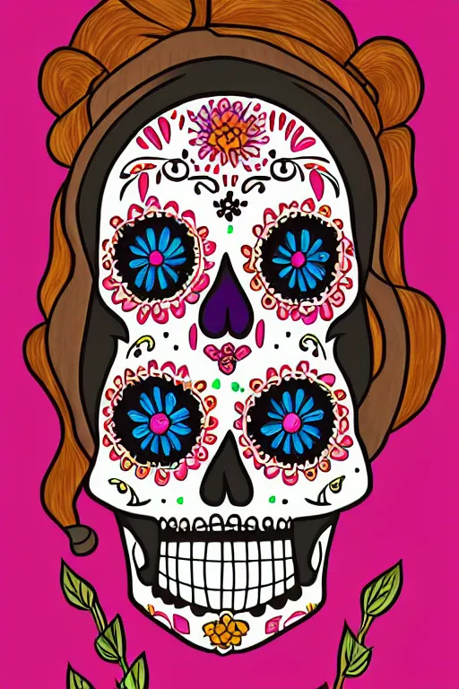 Image similar to illustration of a sugar skull day of the dead girl, art by amr elshamy