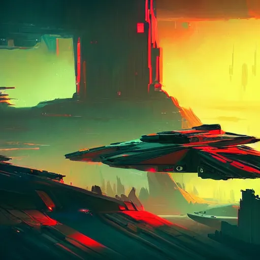 Image similar to star wars concept art, scenic environment, cyberpunk style, artwork by anton fadeev