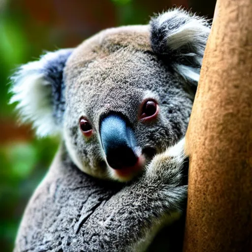 Prompt: Photo of a koala with a top hat eating eucalyptus