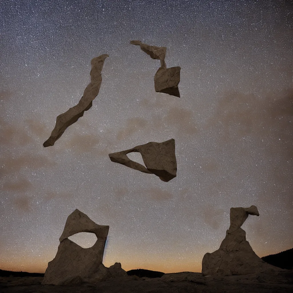 Image similar to to fathom hell or soar angelic, just take a pinch of psychedelic, a colossal minimalistic necktie sculpture installation by ( ( anthony caro ) ) and ( antony gormley ), reimagined by future artists in yosemite national park, granite peaks visible in the background, in the distant future, taken in the night