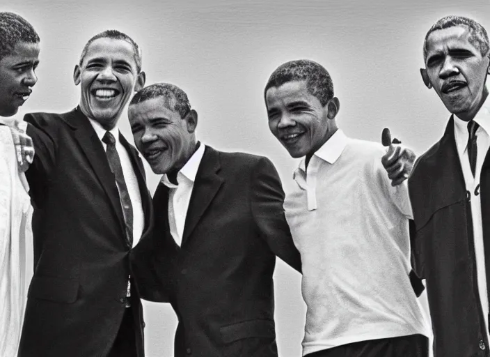 Prompt: basic pencil drawing of martin luther king, michael jackson, presidant obama and nelson mandela together uhd, ultra realistic, 4 k, movie still, detailed, sharp, real life, cinematic