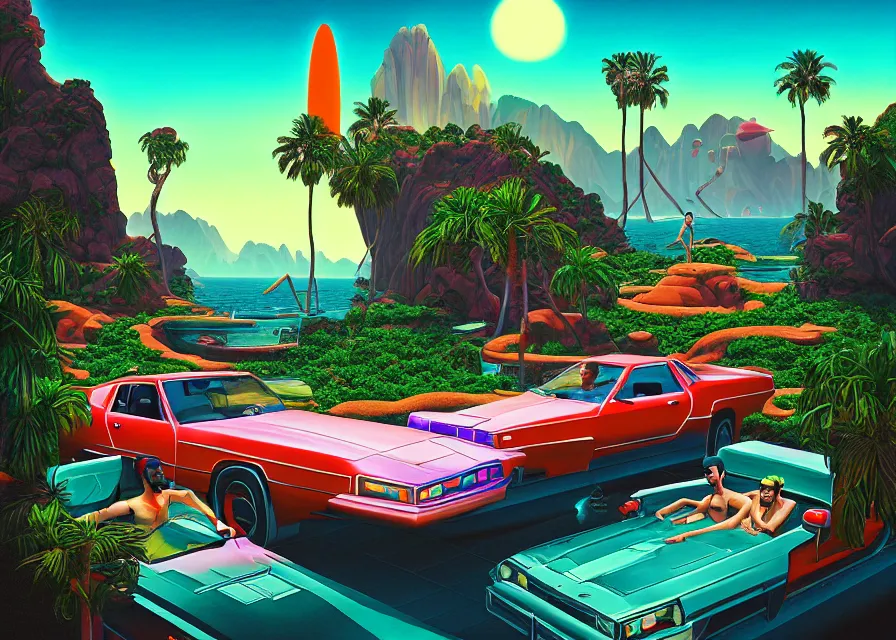 Prompt: leisure suit larry in the land of lounge lizards, a digital rendering of scenes from the sierra video game by michael flohr, inspired by tom bagshaw, instagram contest winner, futurism, matte painting, outrun, terragen