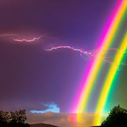 Prompt: Chromatic rainbow lightning strike, photograph, multicolor, prismatic