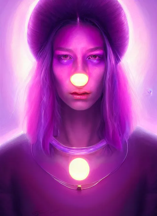 Image similar to portrait of trippy alien girl, purple long hair, jock, beefy, wide face, square jaw, square facial structure, intricate, elegant, glowing lights, highly detailed, digital painting, artstation, concept art, sharp focus, illustration, art by wlop, mars ravelo and greg rutkowski