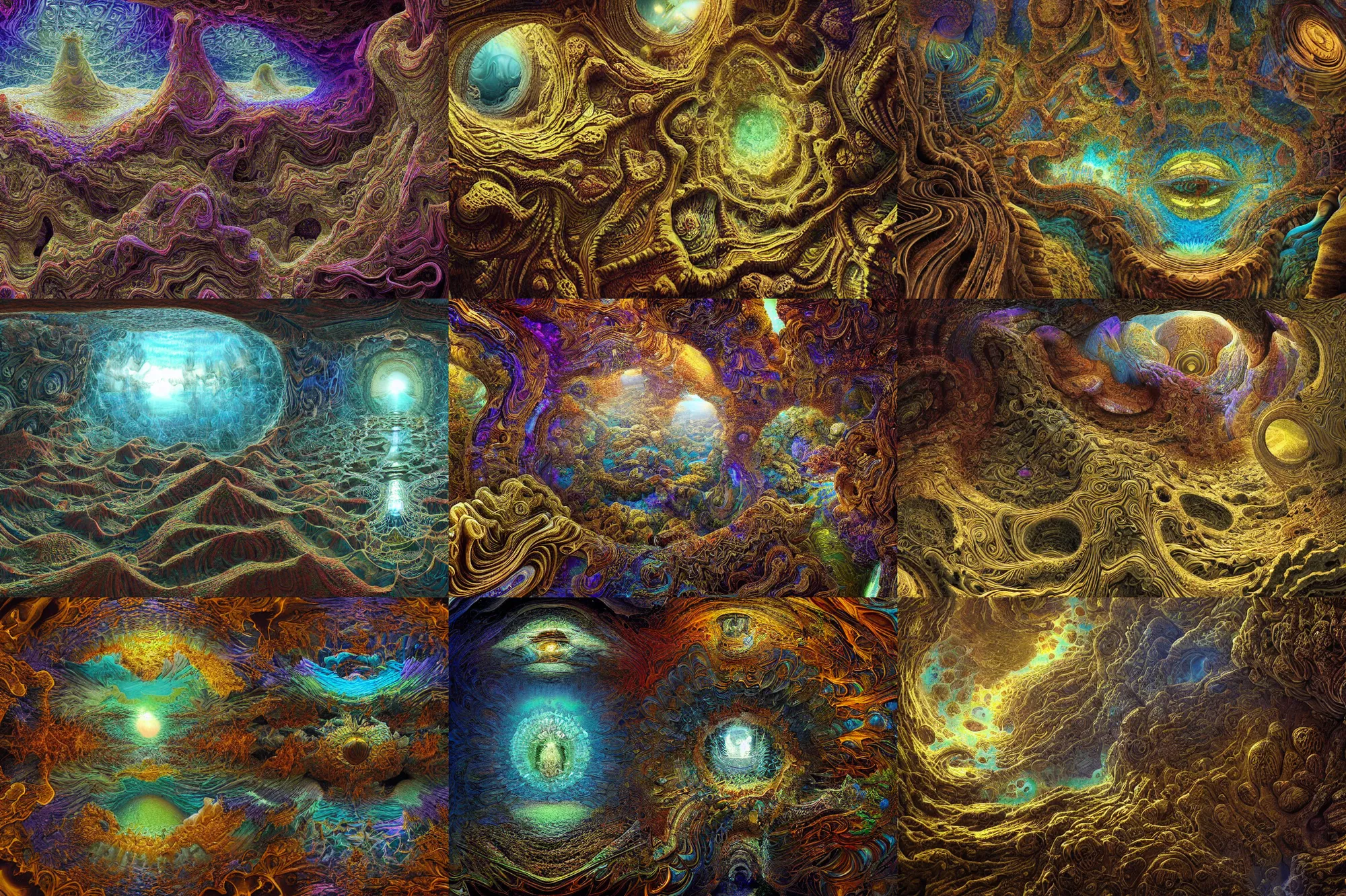 Prompt: deep mandelbulb landscape, ego death, intricate, psychosis, ayahuasca, ultra detailed, science