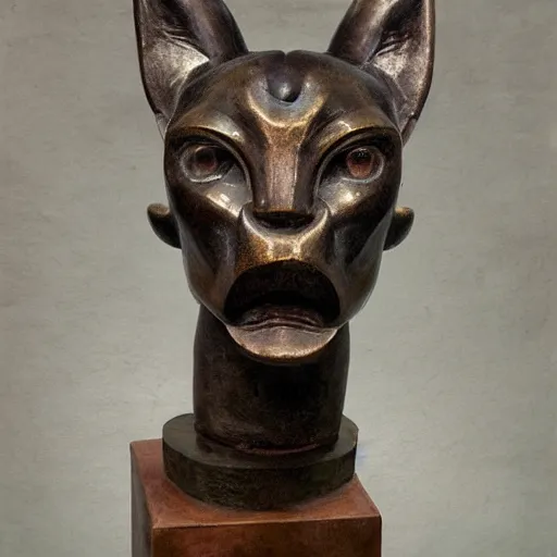 Image similar to masterpiece ancient bronze sculpture of a mechanical cat head, by annie swynnerton and diego rivera and nicholas roerich and jean delville and charlie bowater, symbolist, dramatic lighting, god rays, elaborate geometric ornament, art brut, rich colors, smooth sharp focus, extremely detailed, adolf wolfli and ( donato giancola and bilibin )