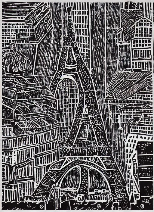 Prompt: portrait of paris, vivid, intricate, highly detailed, smooth, linocut illustration by tim foley