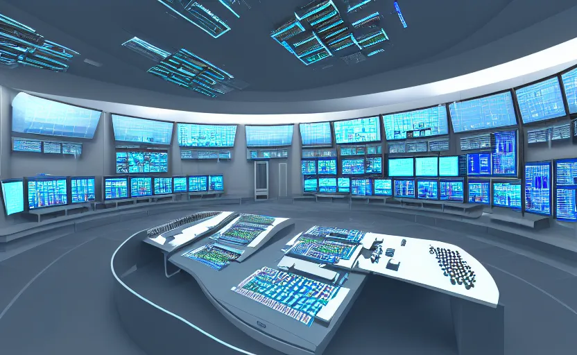 Prompt: nuclear control room of future, ultra mega detailed, global illumination