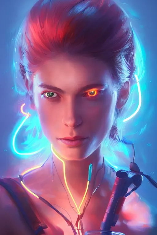 Image similar to portrait of a girl with a biomechanic scale fish and neon light by Artgerm and Greg Rutkowski , digital painting, highly detailed, trending on artstation