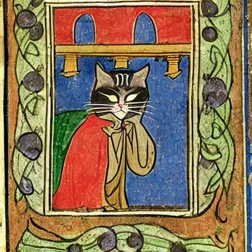 Prompt: a medieval manuscript illustration of grumpy cat