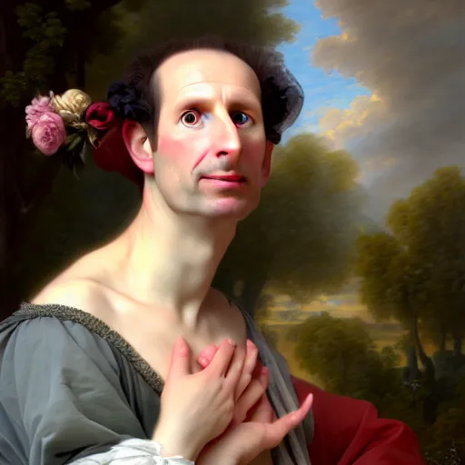 Image similar to A fantasy style portrait painting of Chris Barrie, in the style of François Boucher, Oil Painting, hyperrealistic, render, Regal, Refined, Detailed Digital Art, RPG portrait, Michael Cheval, William-Adolphe Bouguereau, dynamic lighting, Highly Detailed, Cinematic Lighting, Unreal Engine, 8k, HD, octane render