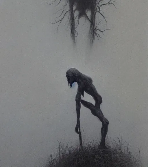 Image similar to creature, doom, zdislav beksinski, concept art, strokes, silhouette