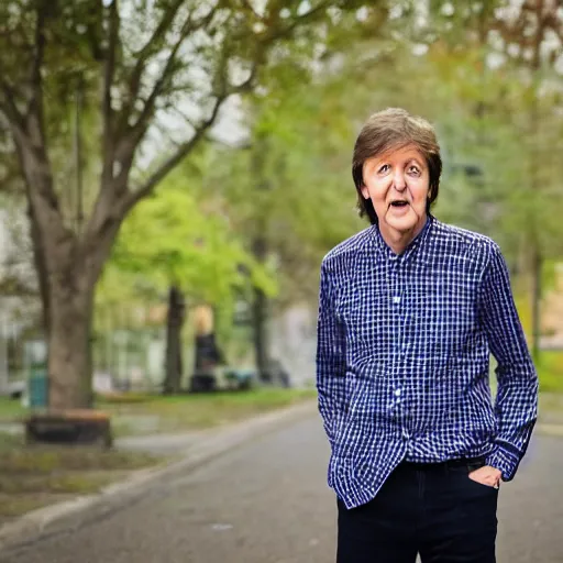 Prompt: a portrait of a Paul McCartney lookalike wearing a check shirt, sigma 85mm