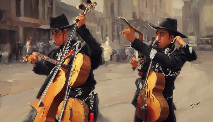 Prompt: mariachi, concept art oil painting by jama jurabaev, extremely detailed, brush hard, artstation, high quality, brush stroke