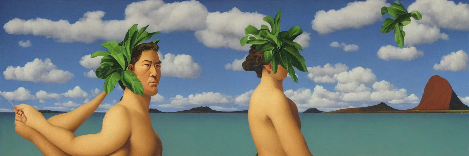 Prompt: hawaii oil painting magritte
