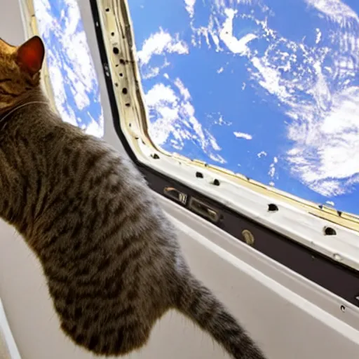 Image similar to Photo of a cat floating inside the ISS, realistic award-winning