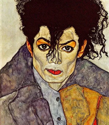 Image similar to portrait of michael jackson by egon schiele, intense desire, high quality, high detail