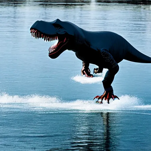 Image similar to T-rex skating on water