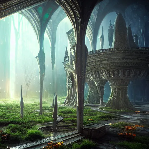 Image similar to inside a magical ethereal elven city, highly detailed, 4k, HDR, award-winning, octane render, artstation