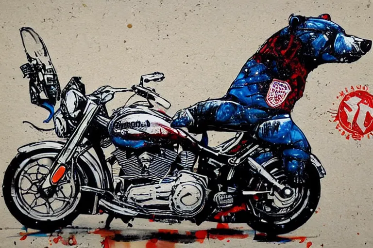 Image similar to a bear riding a Harley Davidson by Sandra Chevrier