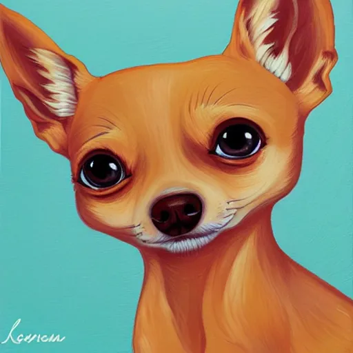 Image similar to a jeremiah ketner acrylic impasto! illustration of an adorable and cute tan chihuahua