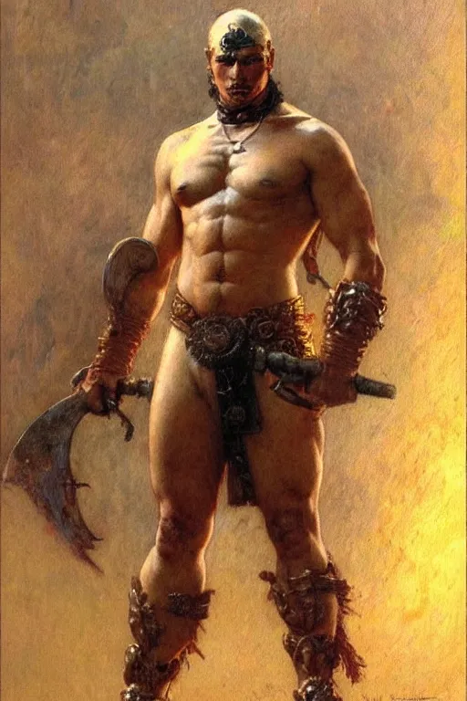 Image similar to warrior, attractive male, character design, painting by gaston bussiere, katsuya terada, frank frazetta, tom of finland, trending on artstation