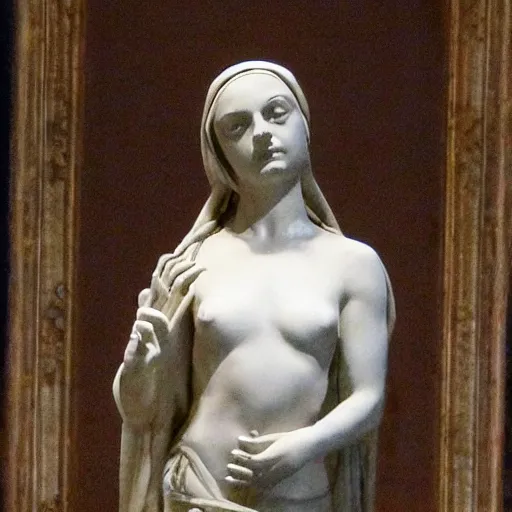 Prompt: mila kunis in a veil as a marmor statue, high detail, marmor statue by michelangelo