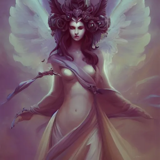 Prompt: a beautiful angel of shadows from angelarium, centered composition, by pete mohrbacher and artgerm and wlop, digital art, highly detailed, intricate, fantasy, mystical, ethereal, Trending on Artstation HQ, deviantart, unreal engine, 4K UHD image