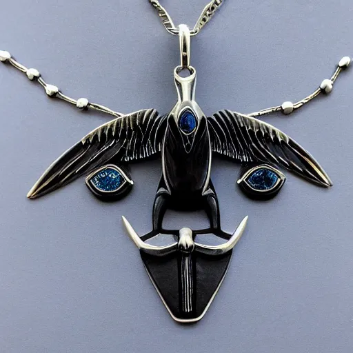 Image similar to jewelry inspired by the Haida Gwaii raven spirit, symmetrical, high detail, product photo