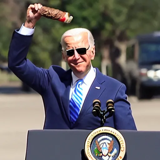 Prompt: joe biden wearing sunglasses and smoking a cigar, photo,