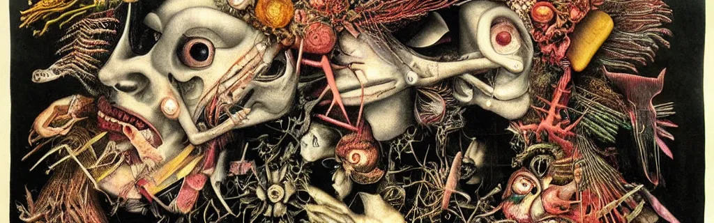 Image similar to post - punk new age album cover, asymmetrical design, magic, apocalypse, psychedelic, highly detailed, black white pink, magic, giger h. r., giuseppe arcimboldo