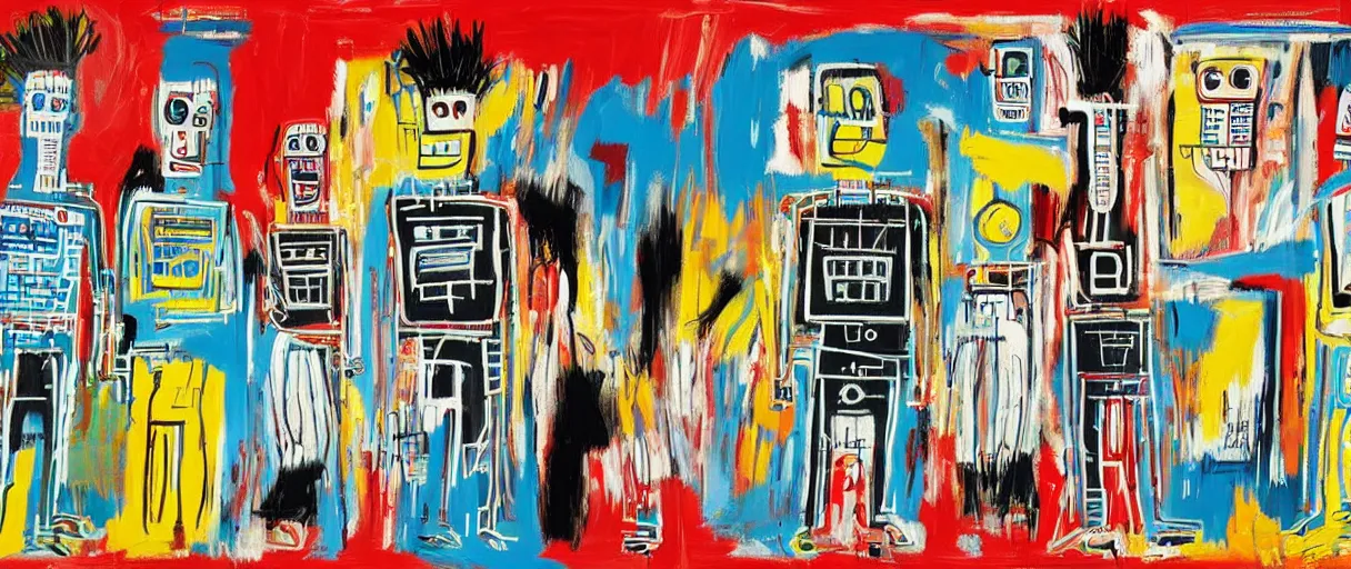 Image similar to robots in the style of jean - michel basquiat