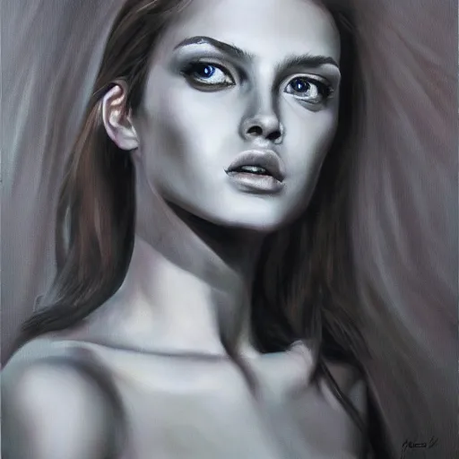 Image similar to hyperrealism oil painting, fashion model portrait, holy angel