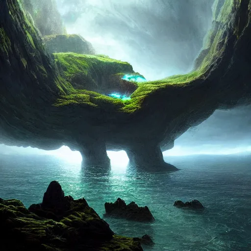 Prompt: a scary glowing green scifi portal to another world in darwin's arch, ocean and rock landscape, science fiction, intricate, elegant, highly detailed, digital painting, artstation, concept art, matte, sharp focus, illustration, art by greg rutkowski and rembrandt