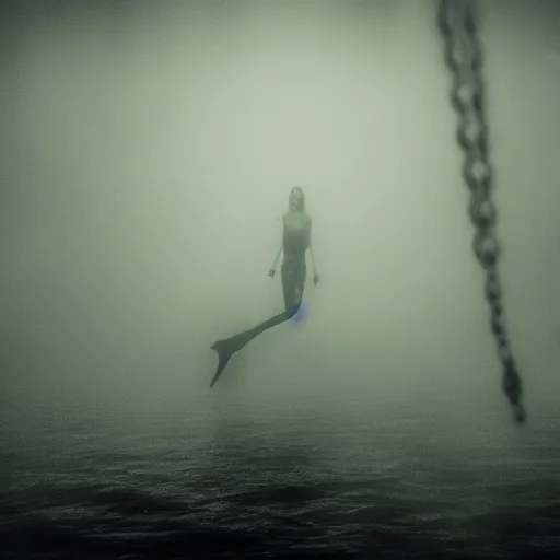 Image similar to sea monster, pov underwater, visceral, unholy abomination, pale skin, dark yellowish water, foggy water, misty, dark, dramatic,'silent hill ', big eyes, terrifying, horrific, cinematic