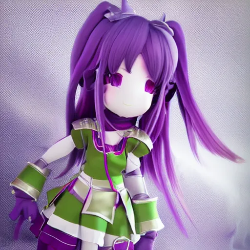 Prompt: cute fumo plush of a knight girl of a royal legion, anime girl with long hair, green and purple, vray
