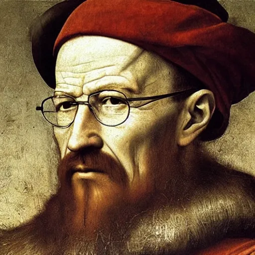 Prompt: Renaissance portrait of Walter White by Leonardo da Vinci
