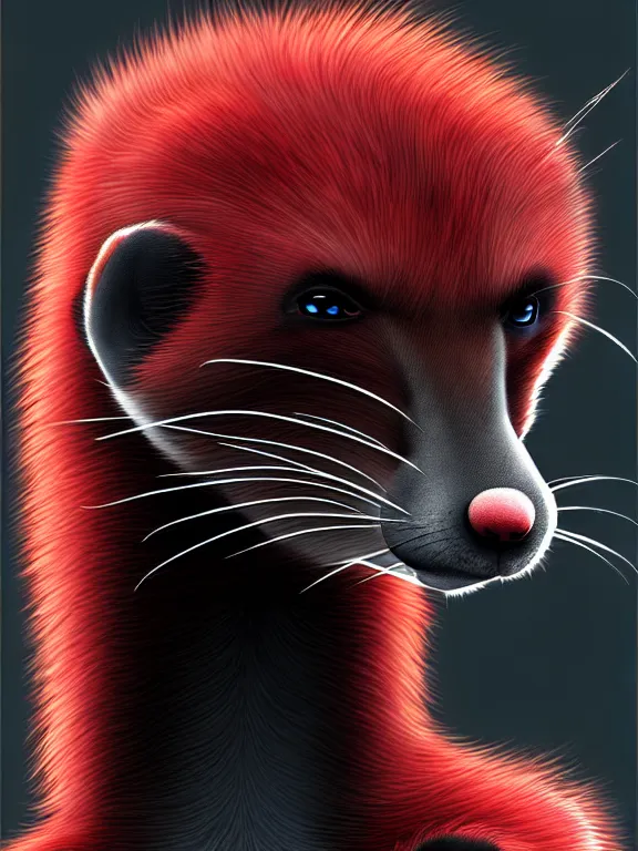 Prompt: furry - male - red - black - weasel - chaos theorist - fursona, uhd, photorealistic, trending on weasyl