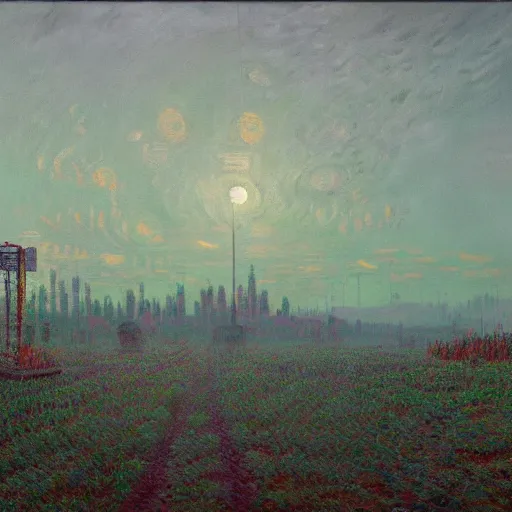 Prompt: a masterpiece oil on canvas painting by Simon Stålenhag and Claude Monet