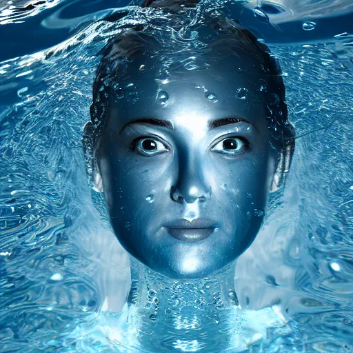 Image similar to water artwork manipulation in the shape of a human head, on the ocean water, ray tracing, realistic water sharp focus, long shot, 8 k resolution, cinematic, amazing water art, cgsociety, surreal water art