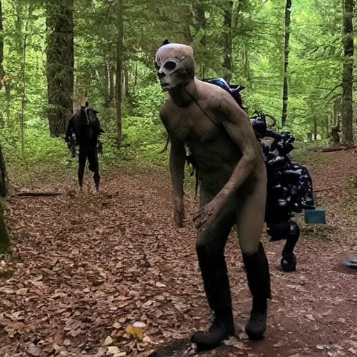 Prompt: the skinwalkers are after me searching for my flesh robot human flesh consuming monsters CIA agents after me in the woods i see them on my trailcam tesla camera HD 4k